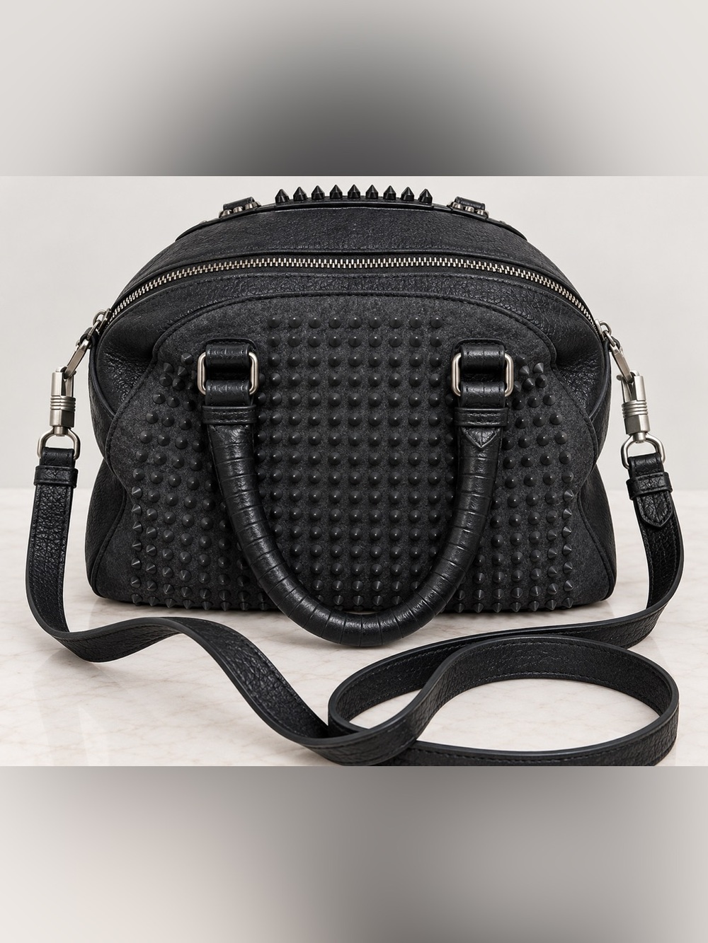 Christian Louboutin Black Studded Dome Satchel
